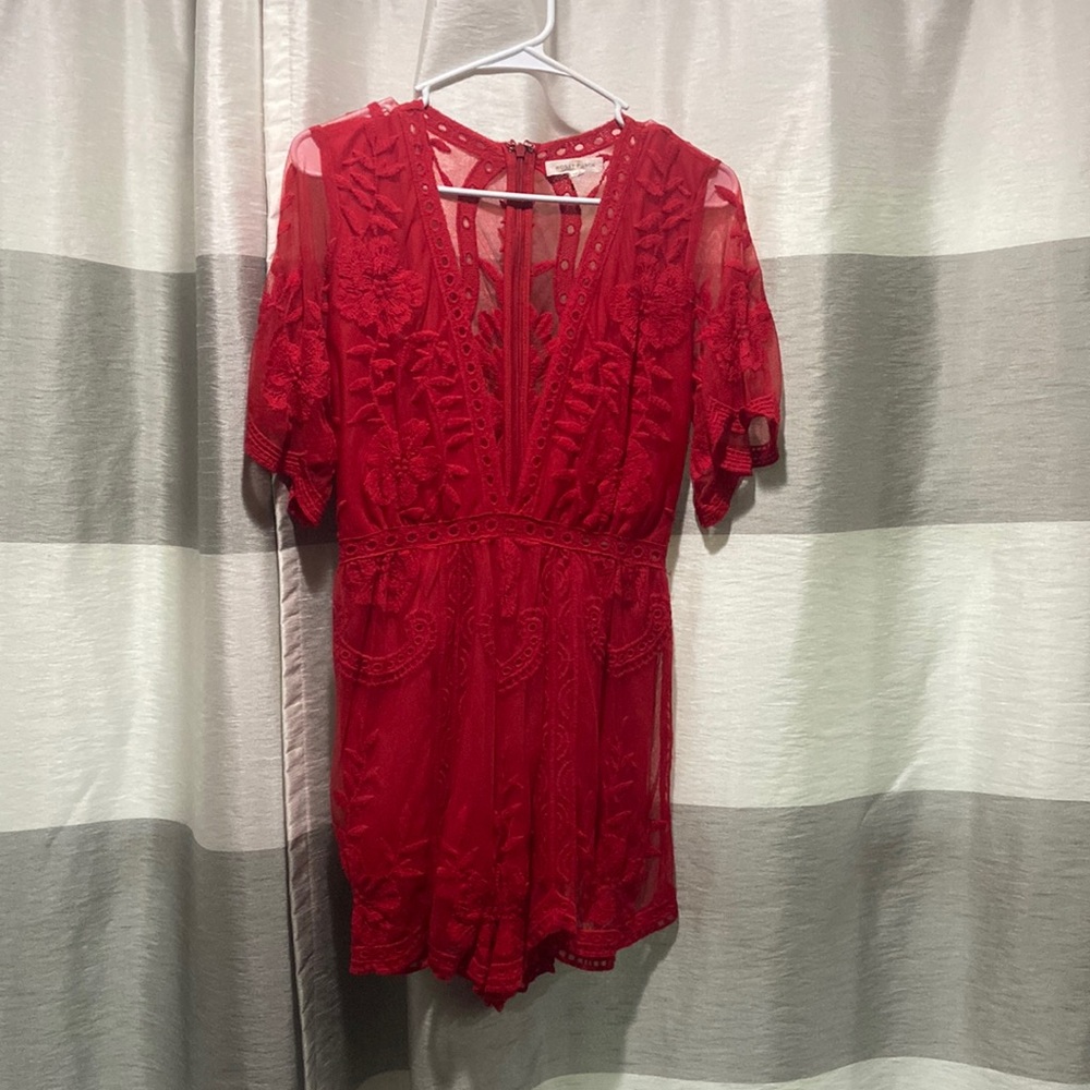 Red lace romper